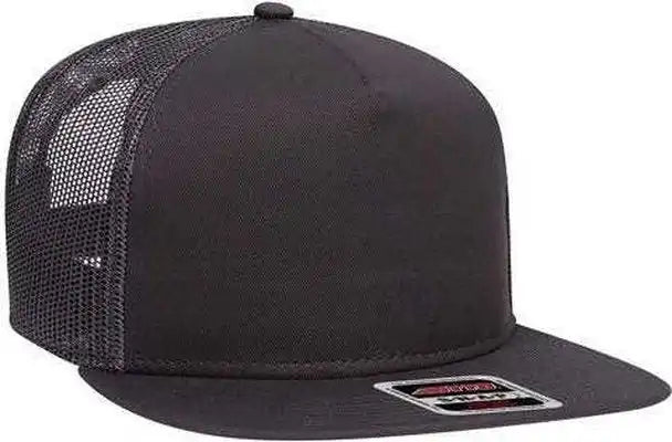 Otto 154-1124 Superior Cotton Twill Round Flat Visor 5 Panel Pro Style Mesh Back Trucker Snapback Hat - Charcoal Gray