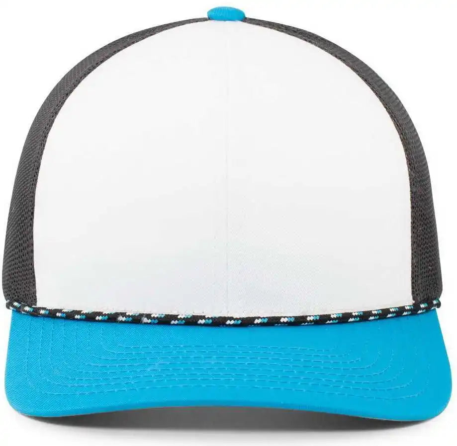 Pacific Headwear 104br Trucker Snapback Braid Cap - White Navy Panther Teal - 7’’ - 7 7/8’’