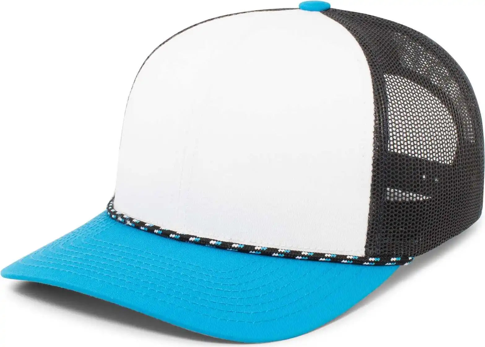 Pacific Headwear 104br Trucker Snapback Braid Cap - White Navy Panther Teal - 7’’ - 7 7/8’’