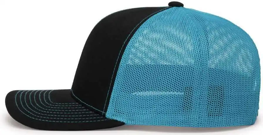 Pacific Headwear 104c Trucker Snapback Cap - Black Neon Blue - 7’’ - 7 7/8’’