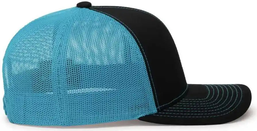 Pacific Headwear 104c Trucker Snapback Cap - Black Neon Blue - 7’’ - 7 7/8’’
