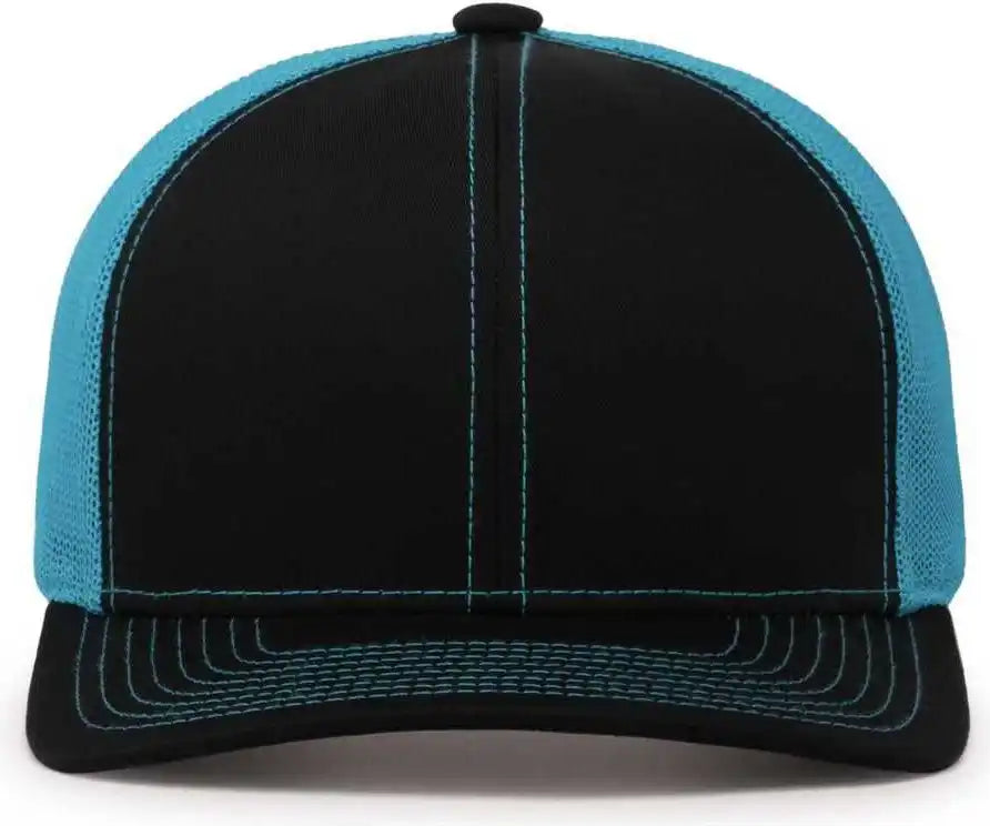 Pacific Headwear 104c Trucker Snapback Cap - Black Neon Blue - 7’’ - 7 7/8’’