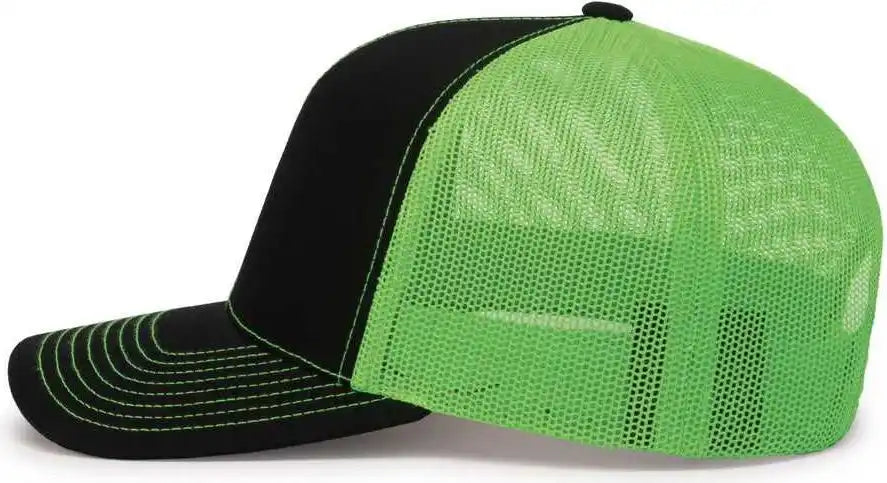 Pacific Headwear 104c Trucker Snapback Cap - Black Neon Green - 7’’ - 7 7/8’’