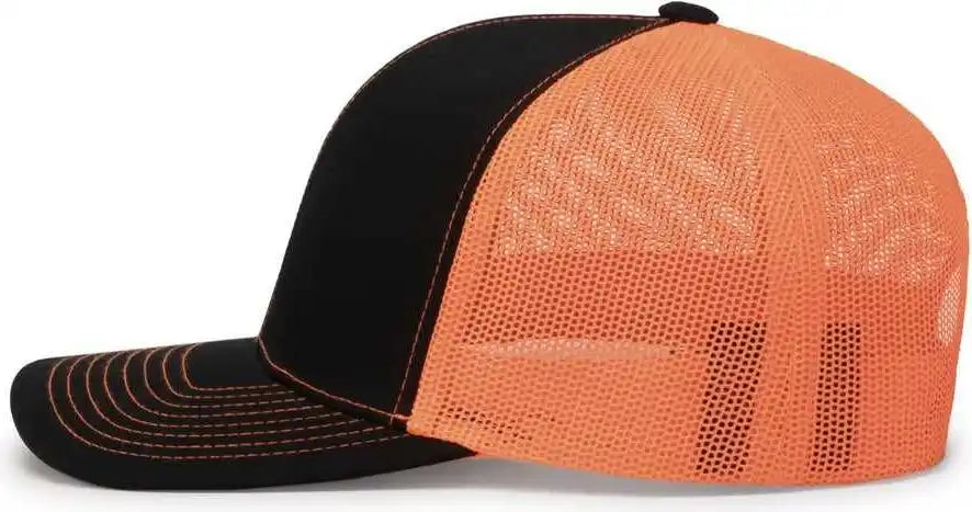 Pacific Headwear 104c Trucker Snapback Cap - Black Neon Orange - 7’’ - 7 7/8’’