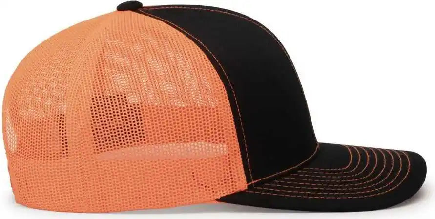 Pacific Headwear 104c Trucker Snapback Cap - Black Neon Orange - 7’’ - 7 7/8’’