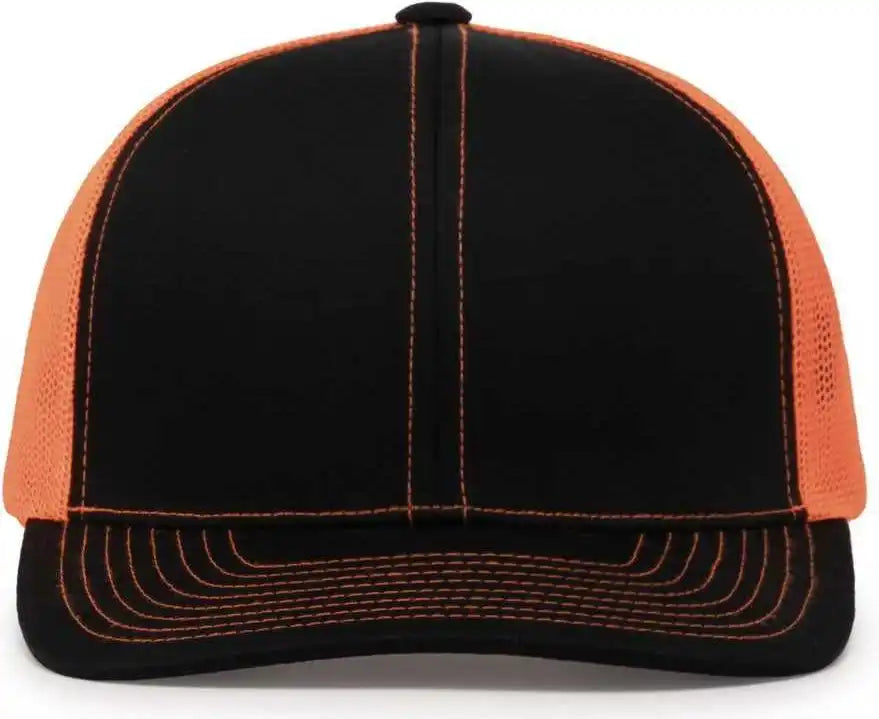 Pacific Headwear 104c Trucker Snapback Cap - Black Neon Orange - 7’’ - 7 7/8’’