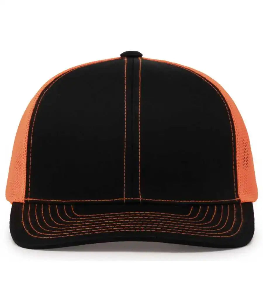 Pacific Headwear 104c Trucker Snapback Cap - Black Neon Orange - Xl