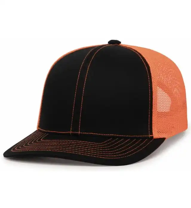 Pacific Headwear 104c Trucker Snapback Cap - Black Neon Orange - Xl