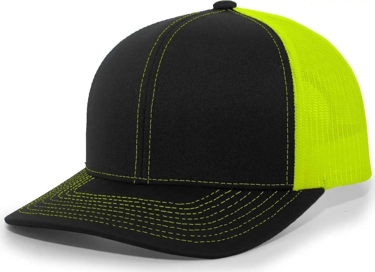 Pacific Headwear 104c Trucker Snapback Cap - Black Neon Yellow - 7’’ - 7 7/8’’