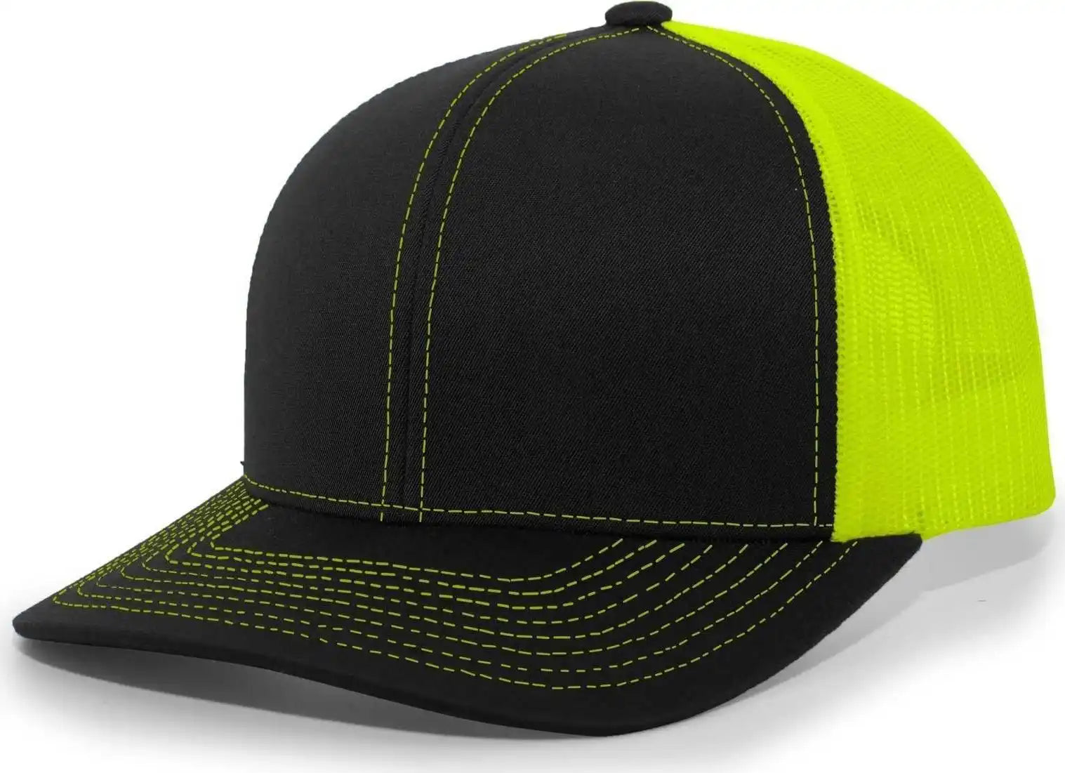 Pacific Headwear 104c Trucker Snapback Cap - Black Neon Yellow - 7’’ - 7 7/8’’
