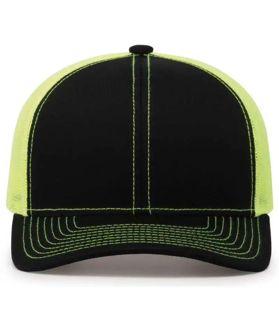 Pacific Headwear 104c Trucker Snapback Cap - Black Neon Yellow - 7’’ - 7 7/8’’