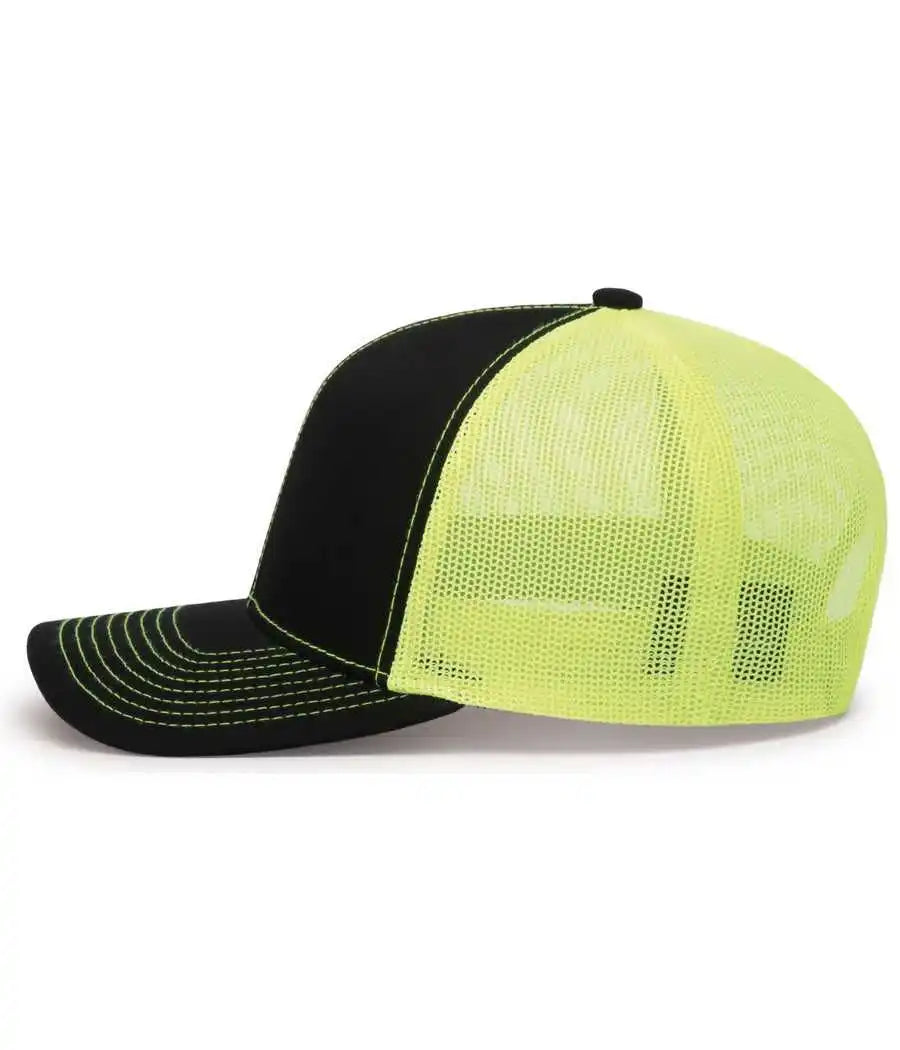 Pacific Headwear 104c Trucker Snapback Cap - Black Neon Yellow - 7’’ - 7 7/8’’