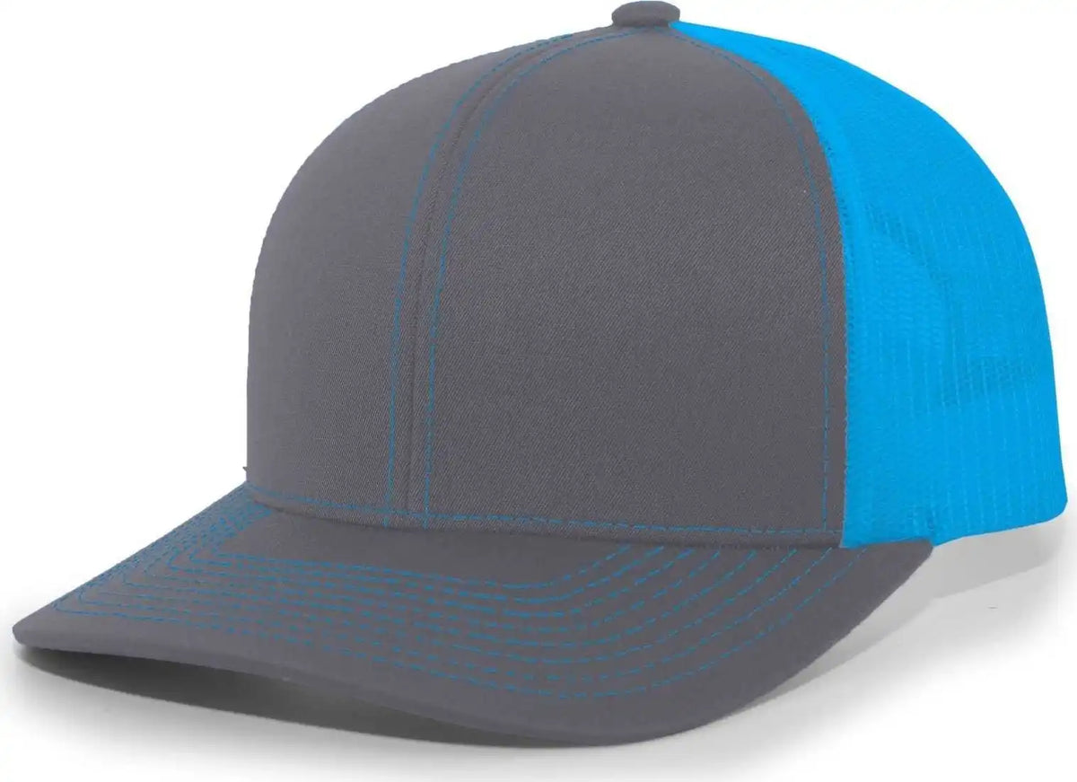 Pacific Headwear 104c Trucker Snapback Cap - Graphite Neon Blue - Dark Gray / 7’’ - 7 7/8’’