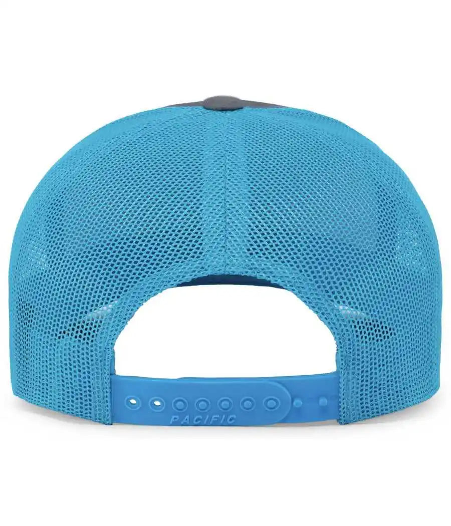 Pacific Headwear 104c Trucker Snapback Cap - Graphite Neon Blue - Dark Gray / 7’’ - 7 7/8’’