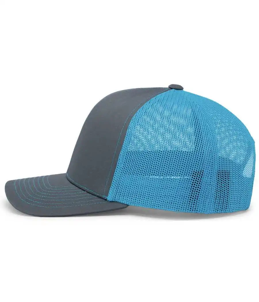 Pacific Headwear 104c Trucker Snapback Cap - Graphite Neon Blue - Dark Gray / 7’’ - 7 7/8’’