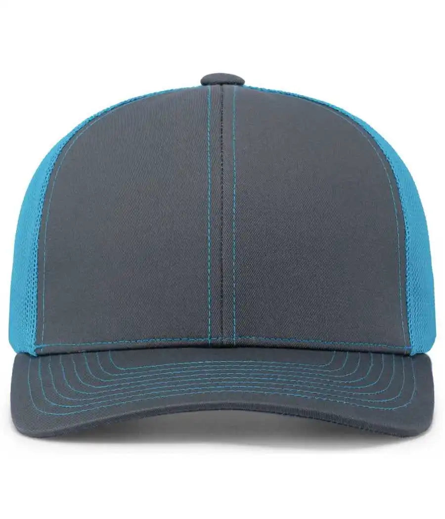 Pacific Headwear 104c Trucker Snapback Cap - Graphite Neon Blue - Dark Gray / 7’’ - 7 7/8’’