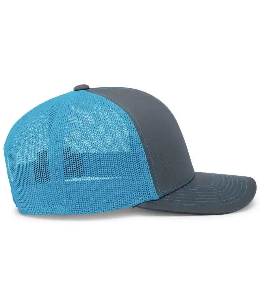 Pacific Headwear 104c Trucker Snapback Cap - Graphite Neon Blue - Dark Gray / 7’’ - 7 7/8’’