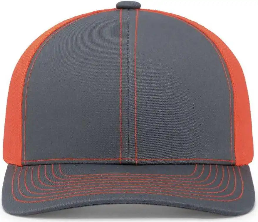 Pacific Headwear 104c Trucker Snapback Cap - Graphite Neon Orange - Dark Gray / 7’’ - 7 7/8’’