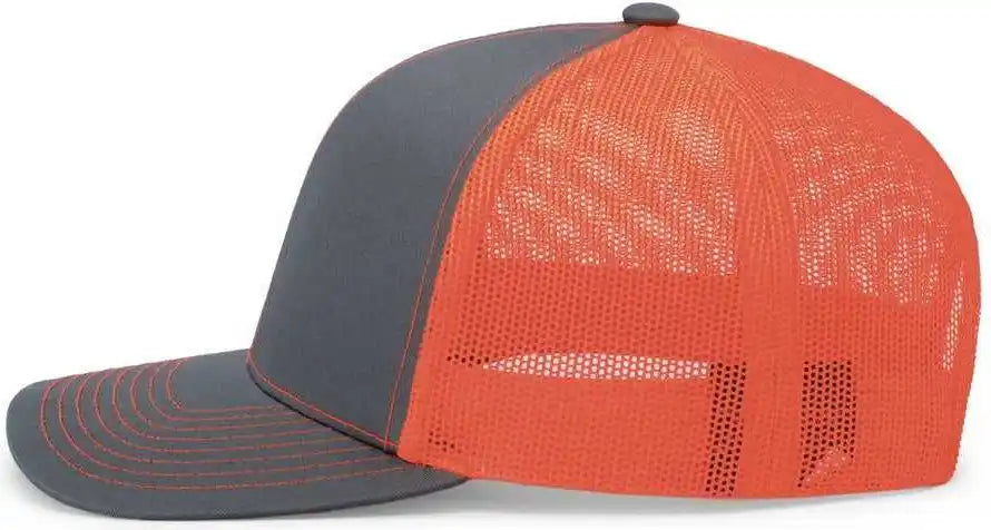Pacific Headwear 104c Trucker Snapback Cap - Graphite Neon Orange - Dark Gray / 7’’ - 7 7/8’’