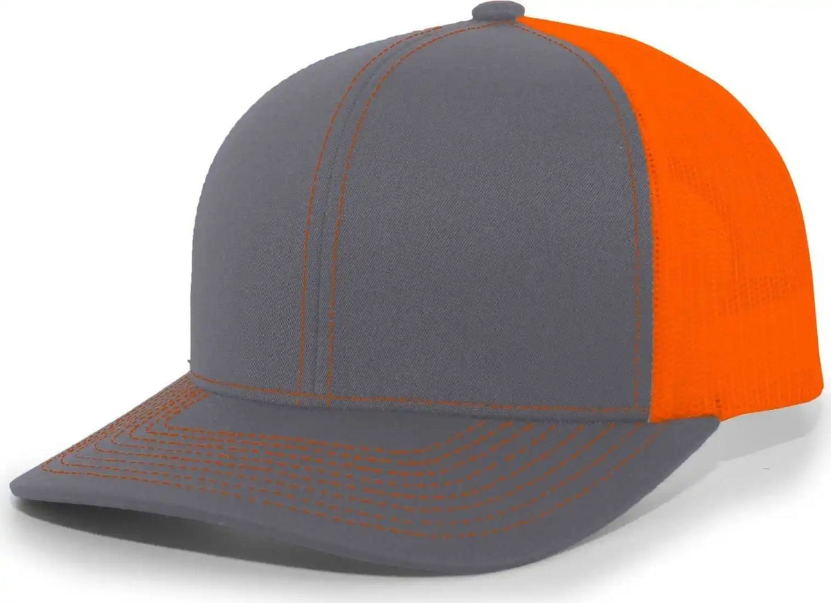 Pacific Headwear 104c Trucker Snapback Cap - Graphite Neon Orange - Dark Gray / 7’’ - 7 7/8’’