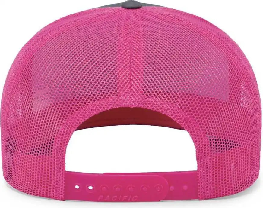 Pacific Headwear 104c Trucker Snapback Cap - Graphite Pink