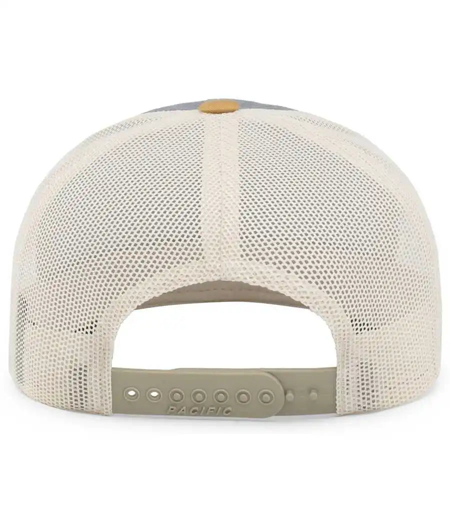 Pacific Headwear 104c Trucker Snapback Cap - Heather Grey Amber Gold Beige - Gray Ivory / 7’’ - 7 7/8’’