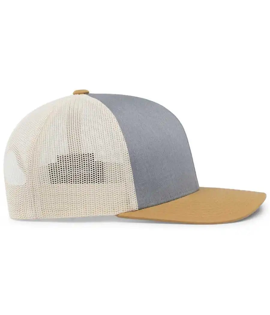 Pacific Headwear 104c Trucker Snapback Cap - Heather Grey Amber Gold Beige - Gray Ivory / 7’’ - 7 7/8’’