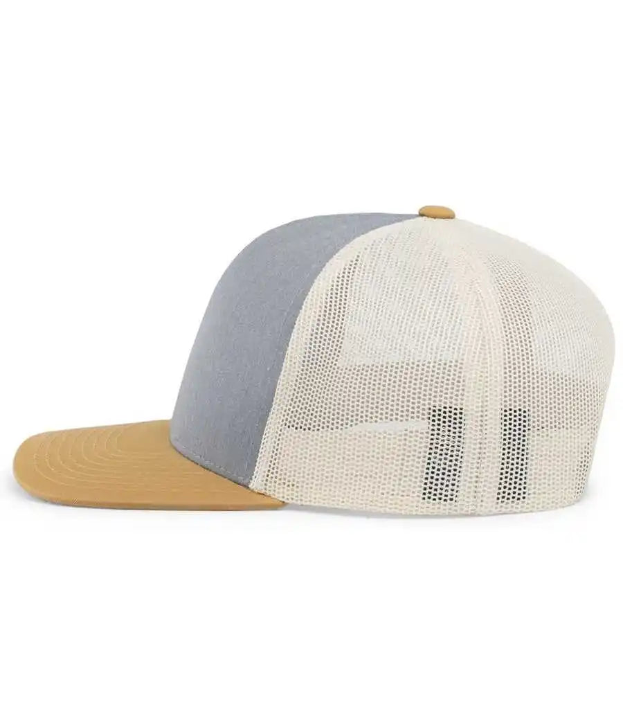 Pacific Headwear 104c Trucker Snapback Cap - Heather Grey Amber Gold Beige - Gray Ivory / 7’’ - 7 7/8’’