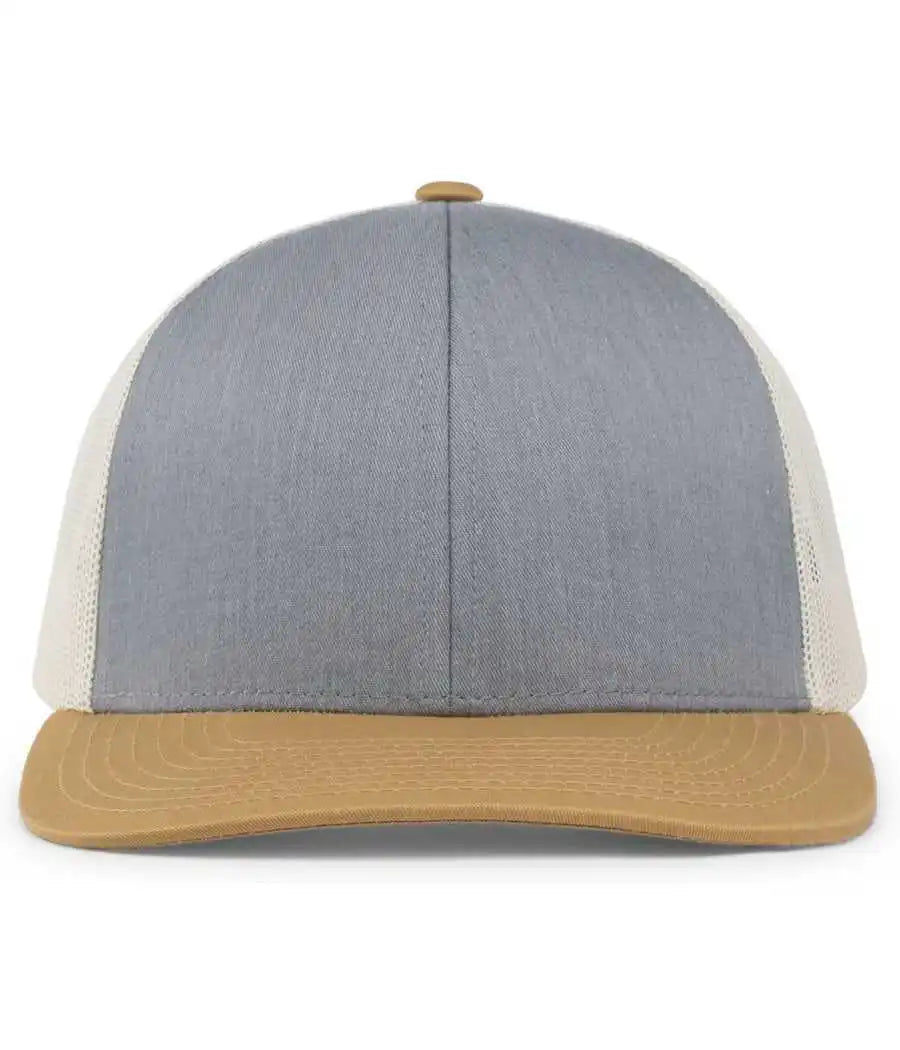 Pacific Headwear 104c Trucker Snapback Cap - Heather Grey Amber Gold Beige - Gray Ivory / 7’’ - 7 7/8’’