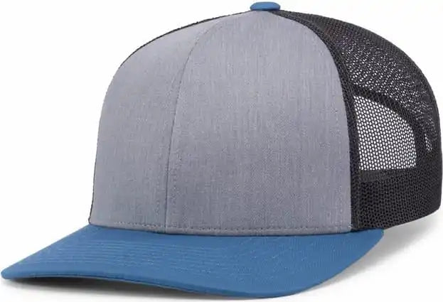 Pacific Headwear 104c Trucker Snapback Cap - Heather Grey Lt Charcoal Ocean Blue - 7’’ - 7 7/8’’