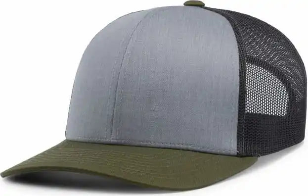 Pacific Headwear 104c Trucker Snapback Cap - Heather Grey Lt Charcoal Moss Green - 7’’ - 7 7/8’’