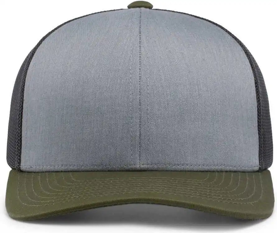Pacific Headwear 104c Trucker Snapback Cap - Heather Grey Lt Charcoal Moss Green - 7’’ - 7 7/8’’