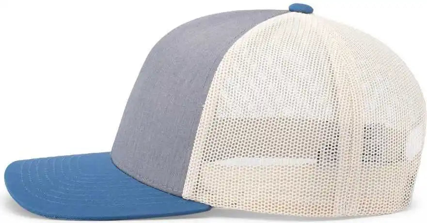 Pacific Headwear 104c Trucker Snapback Cap - Heather Grey Ocean Blue Beige - Gray Ivory / 7’’ - 7 7/8’’