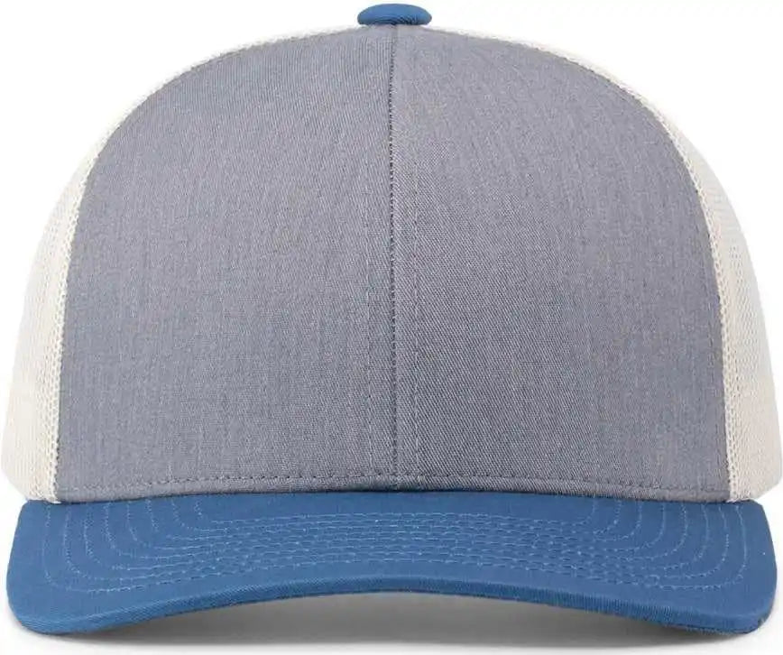 Pacific Headwear 104c Trucker Snapback Cap - Heather Grey Ocean Blue Beige - Gray Ivory / 7’’ - 7 7/8’’