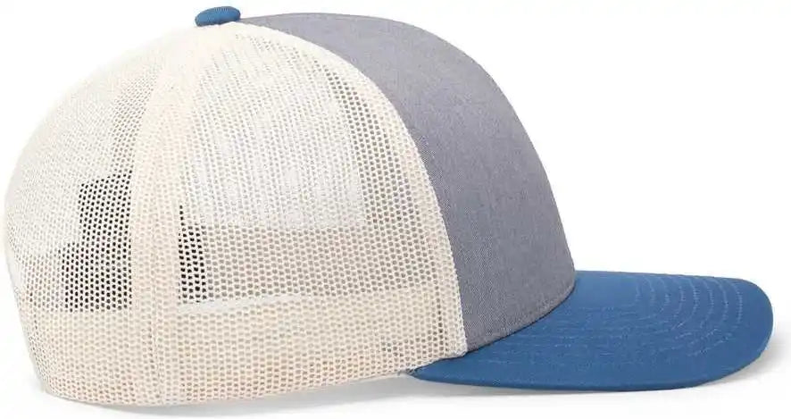 Pacific Headwear 104c Trucker Snapback Cap - Heather Grey Ocean Blue Beige - Gray Ivory / 7’’ - 7 7/8’’