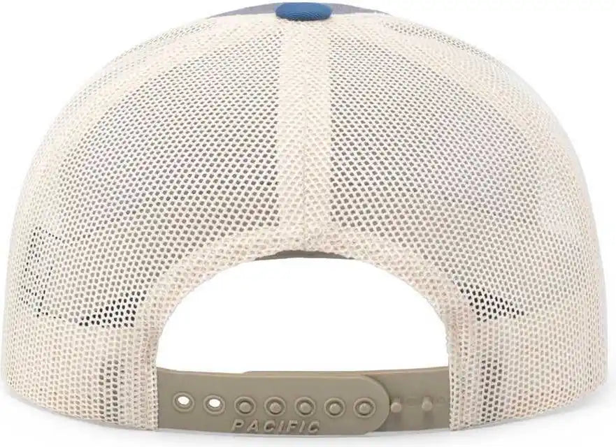 Pacific Headwear 104c Trucker Snapback Cap - Heather Grey Ocean Blue Beige - Gray Ivory / 7’’ - 7 7/8’’