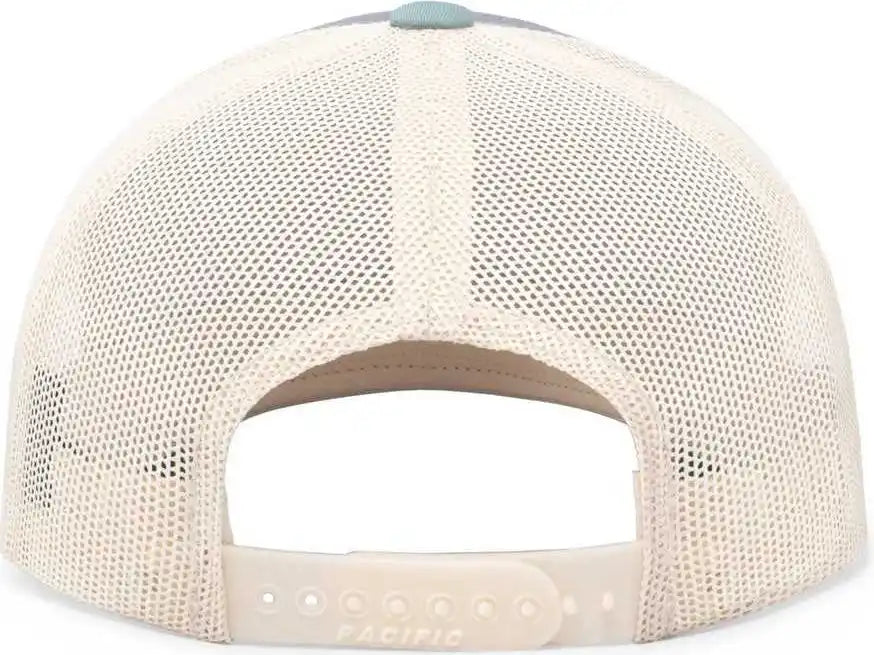 Pacific Headwear 104c Trucker Snapback Cap - Heather Grey Smoke Blue Beige - Gray Ivory / 7’’ - 7 7/8’’