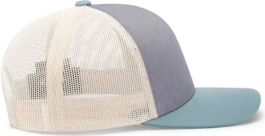 Pacific Headwear 104c Trucker Snapback Cap - Heather Grey Smoke Blue Beige - Gray Ivory / 7’’ - 7 7/8’’