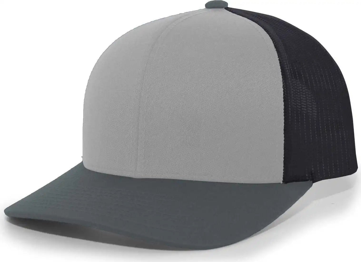 Pacific Headwear 104c Trucker Snapback Cap - Heathergrey Ltcharcoal Ltcharc - Gray Dark / 7’’ - 7 7/8’’