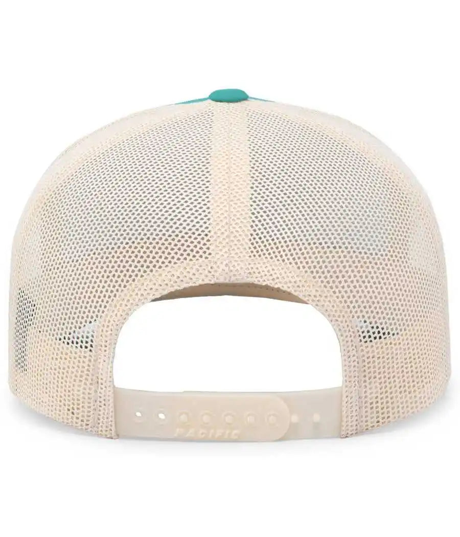Pacific Headwear 104c Trucker Snapback Cap - Jaguar Teal Beige - Green Ivory / 7’’ - 7 7/8’’