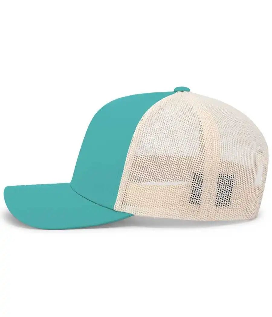 Pacific Headwear 104c Trucker Snapback Cap - Jaguar Teal Beige - Green Ivory / 7’’ - 7 7/8’’