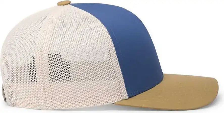 Pacific Headwear 104c Trucker Snapback Cap - Ocean Blue Amber Gold Beige - Navy Ivory / 7’’ - 7 7/8’’
