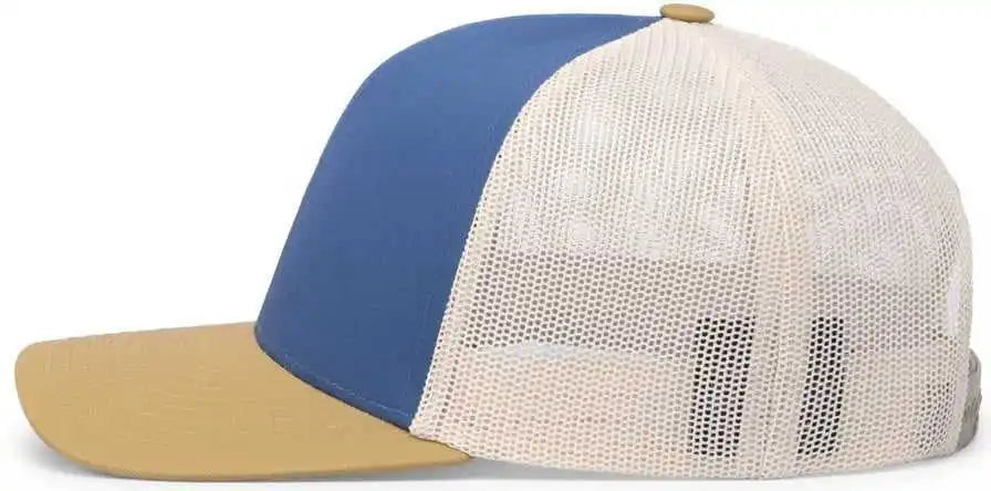 Pacific Headwear 104c Trucker Snapback Cap - Ocean Blue Amber Gold Beige - Navy Ivory / 7’’ - 7 7/8’’