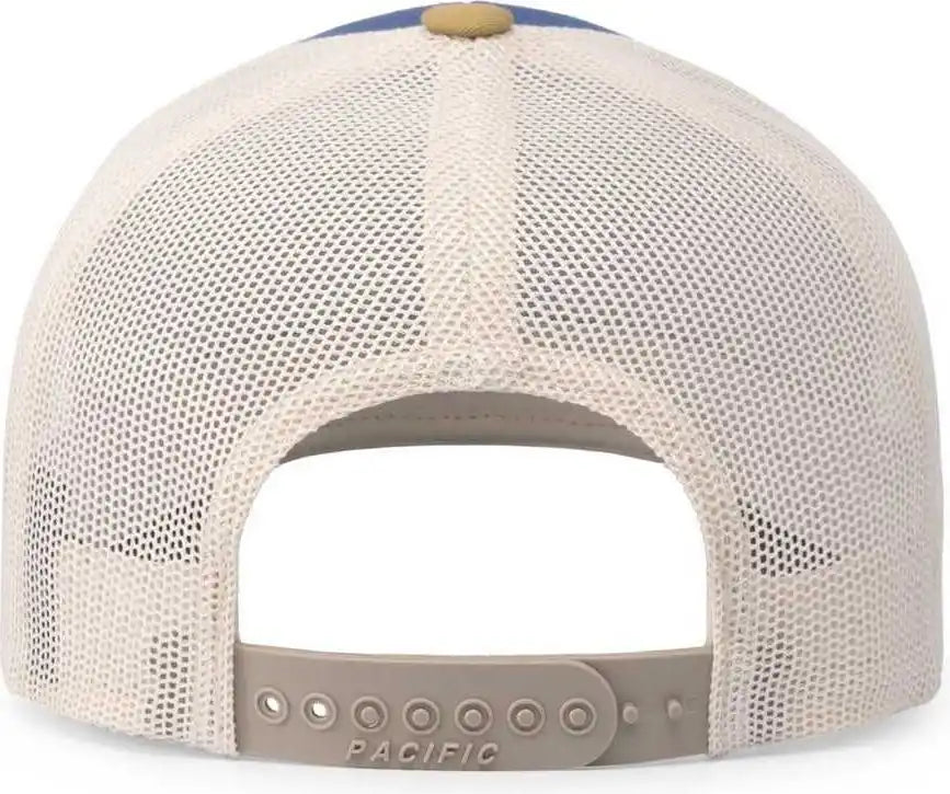 Pacific Headwear 104c Trucker Snapback Cap - Ocean Blue Amber Gold Beige - Navy Ivory / 7’’ - 7 7/8’’