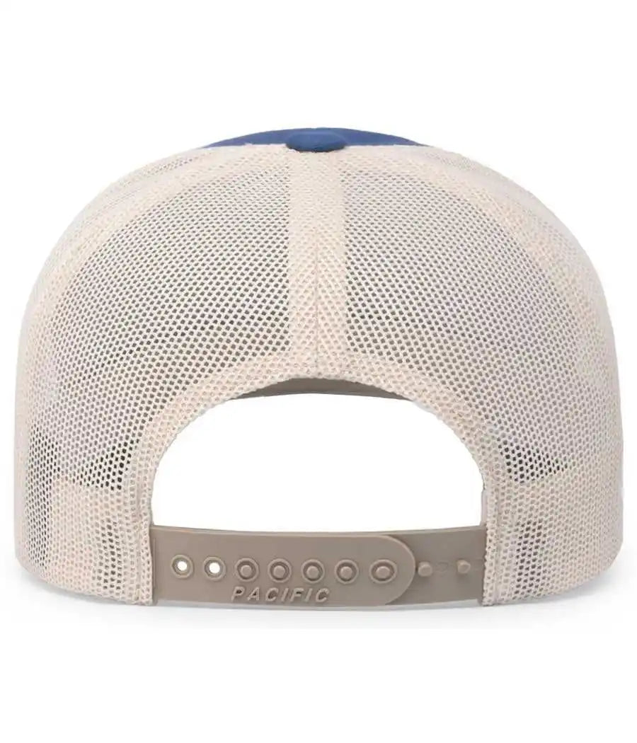 Pacific Headwear 104c Trucker Snapback Cap - Ocean Blue Beige - Navy Ivory / 7’’ - 7 7/8’’