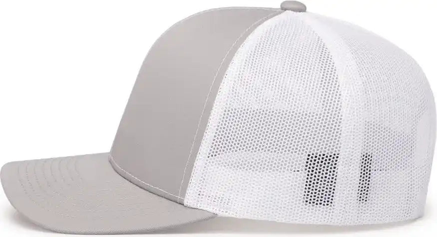 Pacific Headwear 104c Trucker Snapback Cap - Silver White