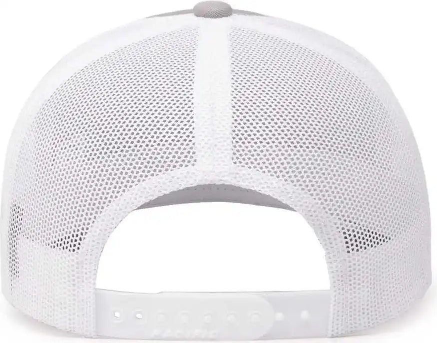 Pacific Headwear 104c Trucker Snapback Cap - Silver White
