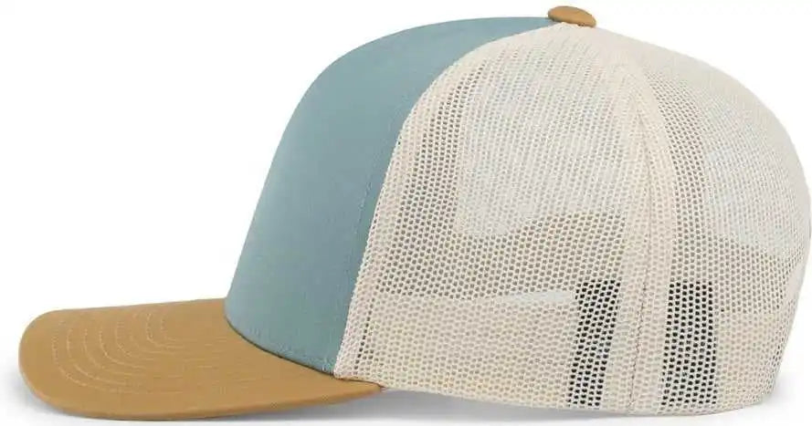 Pacific Headwear 104c Trucker Snapback Cap - Smoke Blue Amber Gold Beige - Columbia Ivory / 7’’ - 7 7/8’’