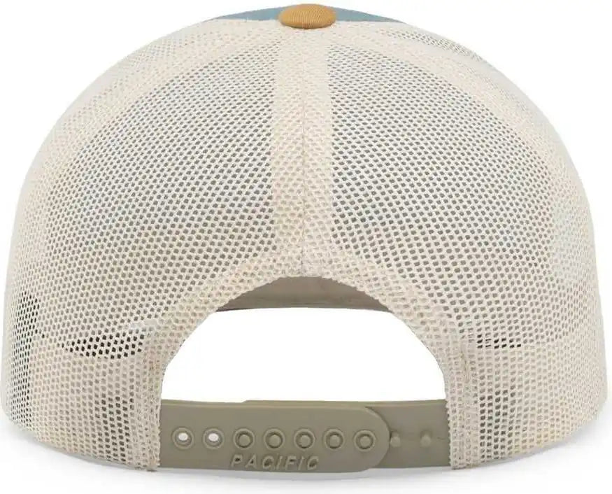 Pacific Headwear 104c Trucker Snapback Cap - Smoke Blue Amber Gold Beige - Columbia Ivory / 7’’ - 7 7/8’’