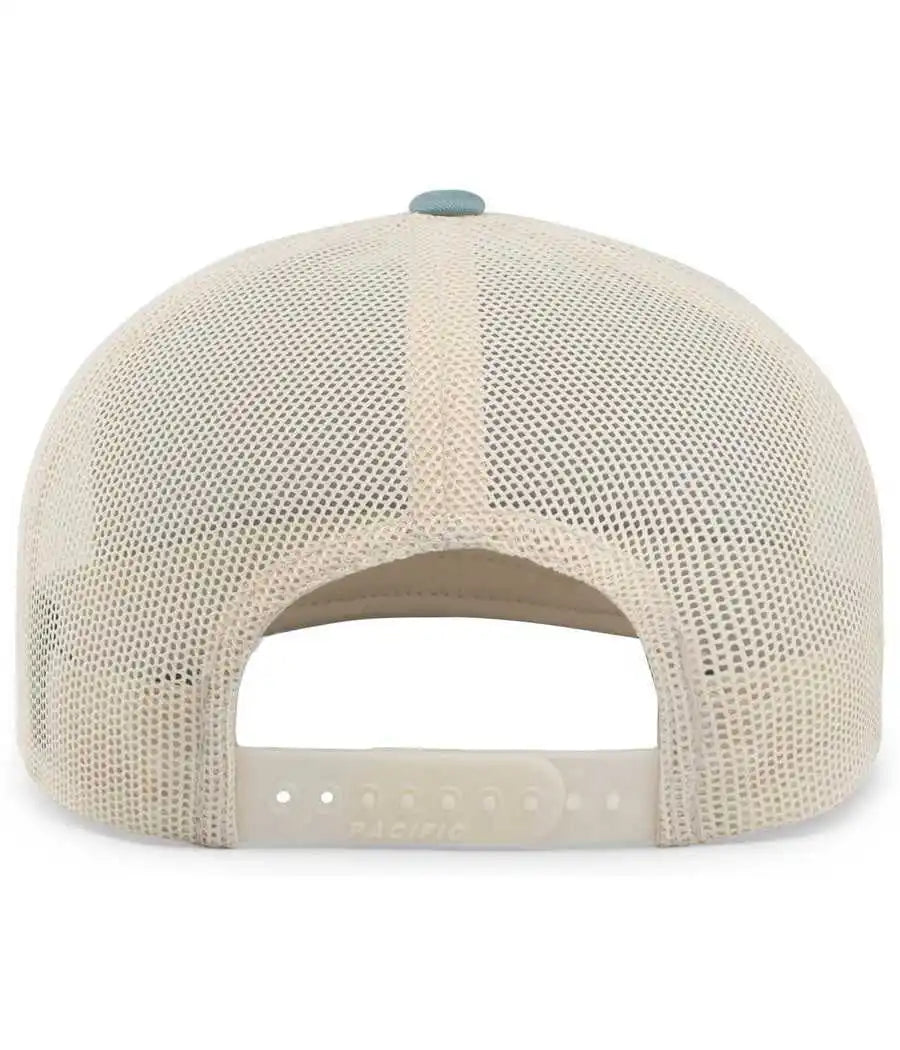 Pacific Headwear 104c Trucker Snapback Cap - Smoke Blue Beige - Columbia Ivory / 7’’ - 7 7/8’’